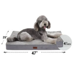Ophanie 47in Gray Orthopedic Dog Bed for Large Dogs with Non-Slip Bottom, Waterproof and Machine Washable Removable Pet Bed Cover,XXL Size(47″x29″x4″)