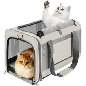 Pet Carrier for Large Cat 20 lbs+ / Soft Sided Small Dog 12 Pounds Travel Crate Top Load/Collapsible Kitty Carry Bag Big Kitten Mesh/Sturdy Animal Transport cage Kennel Long Trips Beige