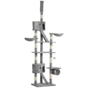 Zephypaws Cat Tree,94-103 Inches Floor to Ceiling Cat Tree-Adjustable Height, Tall Cat Climbing Tower for Cats Large Adult with Scratching Post,Cat Cando,Smoky Gray