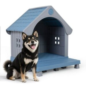 COZIWOW Large Weatherproof Elevated Plastic Dog House Pet Kennel Indoor Outdoor Cat House with Open Front