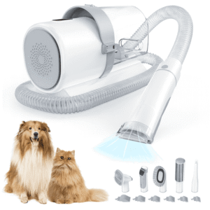 LIFERECORD Dog Grooming Kit with Vacuum, Cordless Pet Grooming Vacuum for Dogs and Cats, Low Noise Pet Hair Clipper & Shedding Brush, Dog Hair Trimmer, Pet Groomer Set with Cleaning Brushes, White