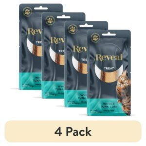 (4 pack) Reveal Pet Food, Natural Wet Cat Treat, Whole Tuna Loin, 1.06 oz