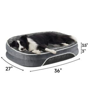 Ophanie Gray Luxury Sofa-Style Pet Orthopedic Bed for Large and Medium Dogs – Removable Machine-Washable Plush Cover, 4-Sided Bolster, Non-Slip Bottom, Size 36″x27″x6.5″