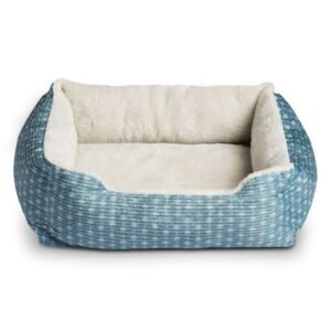 Vibrant Life Dog & Cat Bed, Plush Cuddler, Portable, Blue & White, 19″ × 15″