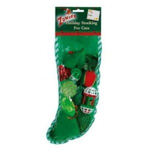 Cat Christmas Stockings Holiday Theme Toys Bell Balls Mice Gifts 12 Pieces 13.5″ (Green)