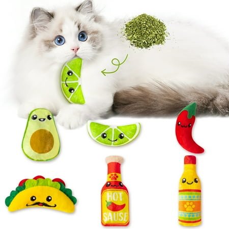 Belanttega 6Pcs Mexico Carnival Theme Catnip Toy Set Avocado Hot Sauce Bottle Taco Lime Chili Shaped Catnip Toy Gift For Cat Lover Kittens Play At Home Pet Chew Toys