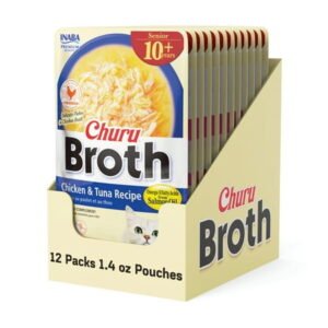 Inaba Churu Broth Senior Lickable Wet Cat Topper, 1.76 oz Pouch, 12 Pouches, Chicken&Tuna