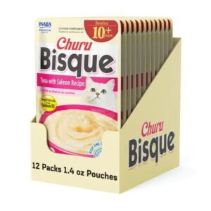 Inaba Churu Bisque Senior Lickable Wet Cat Topper, 1.4 oz Pouch, 12 Pouches, Tuna with Salmon