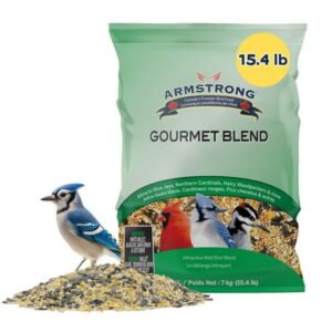 Armstrong Bird Food Gourmet Blend, 15.4 Pounds – with White & Red Millet, Cut Corn, Wheat, Black Oil Sunflower, Striped Sunflower, Peanuts & Safflower for Blue Jays, Northern Cardinals and More