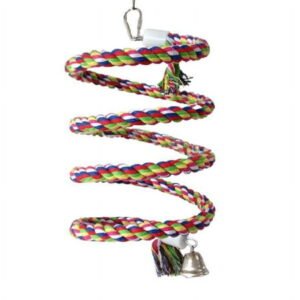 Yammee Bird Spiral-Rope Perch Cotton Rope with Bell Hanging Swing Parrot Bungee Toy