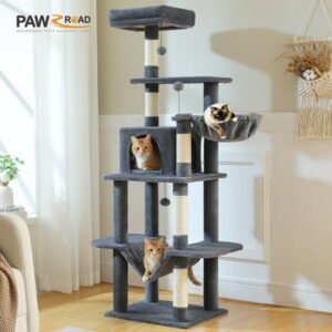 PAWZ Road 64″ Cat Tree 5-Tier Sisal Scratching Post Tower Hammock Perch for Indoor Cats, Dark Gray