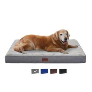Ophanie Orthopedic Dog Bed for Large Dogs with Removable Washable Cover, Non-Slip Bottom & Waterproof Liner, Suitable for Crates, 35″x22″x3.5″, Gray
