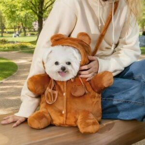 Cat Puppy Plush Outing Backpack, Winter Warm Teddy Dog Bag Purse, Cute Bear Bee Carrier for Kitten Cats, Anti-Escape Pet Travel Bags, Soft Breathable Carrier Outdoor Indoor Use