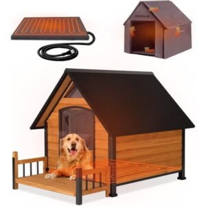 Aivituvin Large Heated Dog House Outdoor Insulated Weatherproof Dog Kennel with Heated Pad, Insulated All-Round Thermal Liner, Chew-Proof Strong Iron Frame Dog House for Dogs (Winter-Ready)