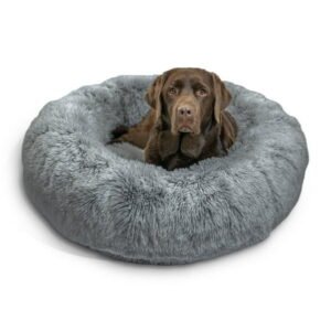 Best Friends by Sheri The Original Calming Donut Dog and Cat Bed in Shag Fur Gray, Large 36×36″