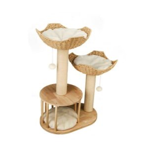 BingoPaw Wood Cat Tower Tree 3-tier Cat House Tree Activity Tower Condo Furniture with Plush Cushion