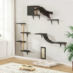 Pefilos Cat Wall Shelves and Perches Set of 5, Indoor Cat Condo for Sleeping Playing Lounging Climbing Cat Tree House, Gray