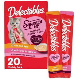 Hartz Delectables Squeeze Up for Kittens, Complete & Balanced Lickable Wet Cat Treat, Variety Pack, 20 Count