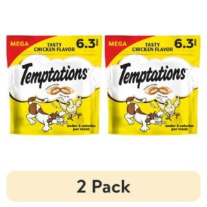 (2 pack) Temptations Classic Tasty Chicken Flavor Crunchy & Soft Cat Treats, 6.3 oz Pouch