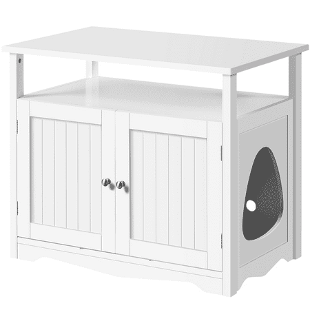 Alden Design Wooden Cat Litter Box Enclosure End Table White