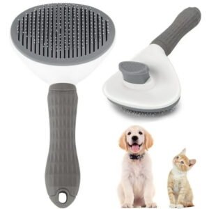 Dog Cat Pet Grooming Brush, Self Cleaning Shedding Brush, Grooming Tool for Long Haired or Short Haired Cats Dogs – Gray