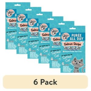 (6 pack) Salty Cat Purée All Day Salmon Flavor Creamy Soft Treats for Cats, 14g Tube (4 Pack)