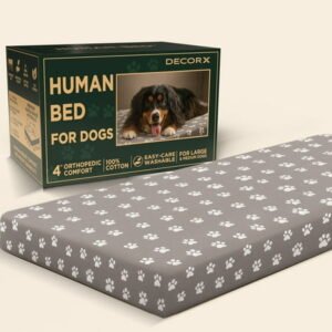 DecorX Human Dog Bed for Adults, 60×30 in Orthopedic Mattress, Protective Liner, 100% Cotton Fitted Sheet, Breathable & Easy-Clean, Gray