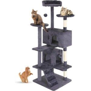 FDW 54in Cat Tree Tower, Scratch Posts, Condo, Toys,Perfect for Active Cats,Dark Gray