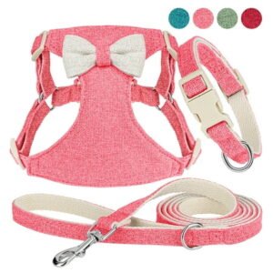 Beirui 3pcs Cute Bowtie Small Dog Collar Mesh Harness Walking Leash Pet Step In Vest Quick Fit XXS-S