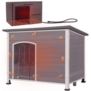 Extra Large Heated Insulated Dog House Outdoor Weatherproof XL Dog Kennel with Thermostat-Controlled Heating Pad, Thermal Liner, Chew-Proof Metal Frame for Large Dogs (Grey)