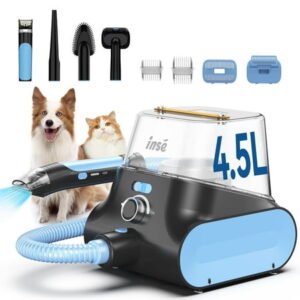 INSE Grooming Vaccum, 4.5L Large Capacity Pet Grooming Kit & 5-in-1 Ultra-Low Noise Pet Grooming Vacu for Dog, Cat