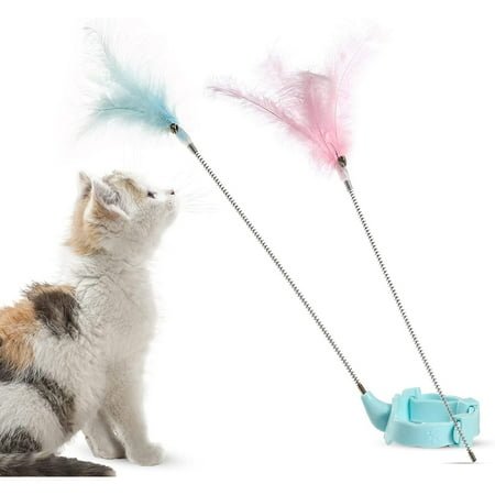 Cat Feather Collar Toys Interactive Cat Feather Toy Cat Feather Wand Collar Funny Cat Stick Feather Wand Toy Cat Collar Kitten Teaser Toy
