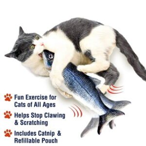 Flippity Fish Cat Toy, Interactive Cat Toy, Flips, Flops & Wiggles Like a Real Fish, Motion Activated, Cat Fun toy, Exercise for Cats, Includes Catnip, Helps Stop Clawing & Scratching, Animal Toys