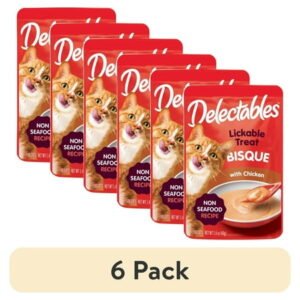 (6 pack) Hartz Delectables Bisque Non-Seafood Lickable Wet Cat Treats, Chicken – 1.4oz, One Pouch