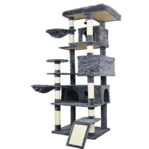 Zephypaws 85 in Cat Tree,Multi Level Cat Tower for Adult Cats,Climbing Tree House and Towers with Scratching Post,Perch,Condo,Hammock,Gray