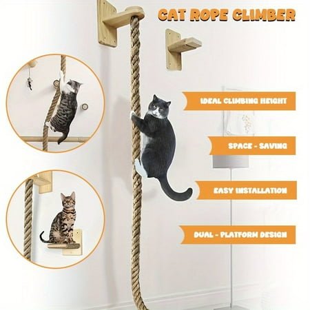 Cat Climbing Rope Wall Mounted, Cat Rope Climber, Space Saving Cat Tree Tower Featuring with Jumping Platform, Cat Tower with Durable Scratching Post, for Playing and Rest Indoor Large Cats