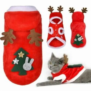 Pet Christmas Costumes, Puppy Christmas Tree Reindeer Outfit Dogs Cats Cold Weather Sweater Coat,Winter Hoodie Warm Vest Clothes, Apparel Outfit for Small Medium Dogs Cats Party Cosplay (Red,L)