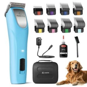 FuzzyFix Professional Dog Clippers for Grooming – 2 Speed Pet Grooming Kit for Thick Curly Matted Coats – Low Noise Heavy Duty Cordless Hair Trimmer with Detachable Metal Blade for Animal/Pet/Horse