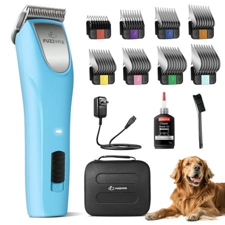 FuzzyFix Professional Dog Clippers for Grooming – 2 Speed Pet Grooming Kit for Thick Curly Matted Coats – Low Noise Heavy Duty Cordless Hair Trimmer with Detachable Metal Blade for Animal/Pet/Horse