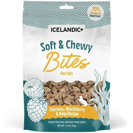 Icelandic+ Soft & Chewy Bites – Chicken, Blackberry & Kelp – 1.8oz Cat Treats, 70% Meat & Fruit, Air-Dried, Limited Ingredients, Pet Snack, Grain Free