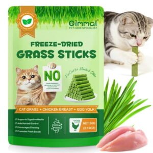 Oimmal Cat Grass Sticks for Indoor Cats, 60g Freeze Dried Cat Grass Sticks for Removal Hairball, Supports Digestive Health for Cats, Fresh Breath – Chicken Flavor