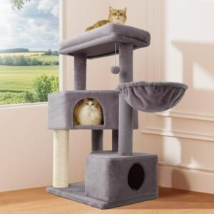 Nomipaw Cat Tree 41”, Multi-levels & Heavy Duty Cat Tower with Φ3.23in Posts, Scratching Posts, Washable Top Perches and Hammock, Replaceable Natural Sisal, Accommodates 4 Cats, Each Under 30 lbs