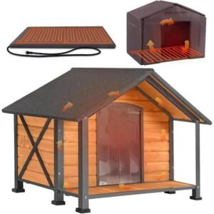 Aivituvin Heated Dog House for Outside Insulated Dog House Outdoor Weatherproof with Safe Heated Pad, Chew-Proof Metal Frame and Insulated Liner for Medium Dogs, 40.6″ L x 34.3″ W x 31.5″ H