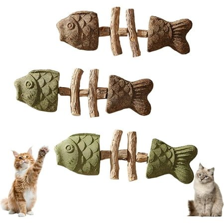 Fix Your Cat’s Dental Health, Creative Fish Bone Cat Toy – Wooden Catnip Teeth Cleaning Stick, Natural Fishbone Cat Dental Toy, Durable Feline Tooth Care Tool(3pcs-Mix)
