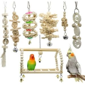 7 Packs Bird Parrot Swing Chewing Toys-Hanging Bell Bird Cage Toys Suitable for Small Parakeets, Cockatiels, Conures, Finches,Budgie,Macaws, Parrots, Love Birds,,F111324