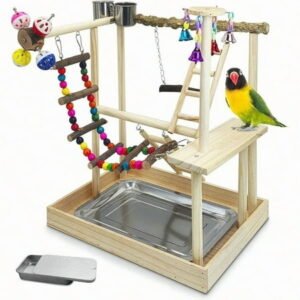 Bird Playground Parrot Perch Stand Play Gym Cockatiel Wood Bird Toys Birds Cage Accories Playpen Ladder with Feeder Cups Hanging Swing Toys for Parakeet Conure Lovebird Cockatiel