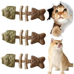 Fix Your Cat’s Dental Health, Dental Chew Toy, Creative Fish Bone Cat Toy, Wooden Catnip Teeth Cleaning Stick, Interactive Toys for Cats(3PCS-C)
