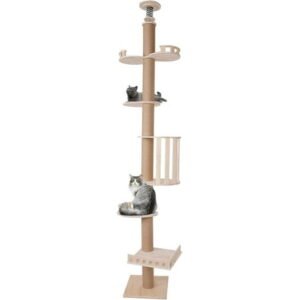 Floor to Ceiling Cat Tree 6-Tier Ceiling Cat Tree 9FT Cat Climbing Tower Tall Wood Cat Tower Tree Wall with Sisal Scratching Climbing Posts