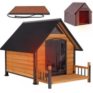 Aivituvin Heated Dog House for Outside Insulated Large Dog House Outdoor with Safe Heated Pad, Chew-Proof Metal Frame & Insulated Liner for Medium to Large Dogs, 37.4″ L x 50.9″ W x 37.2″ H