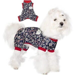 Tony Hoby Dog Pajamas with Cute Black Flower Pet Onesies Soft Lightweight Cotton Apparel Black, XL